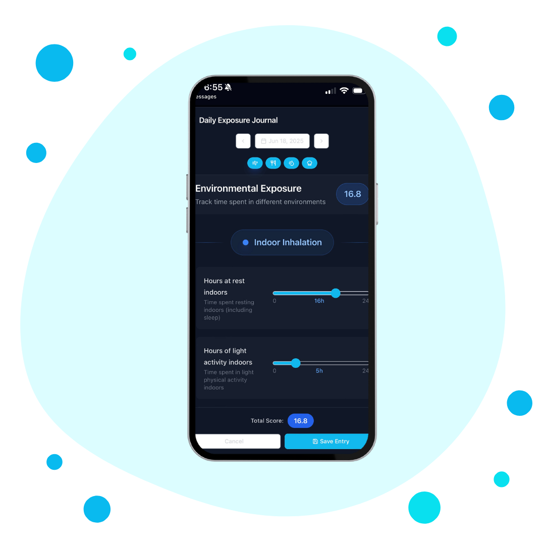 Image of iPhone iOS app for microplastic intake tracking