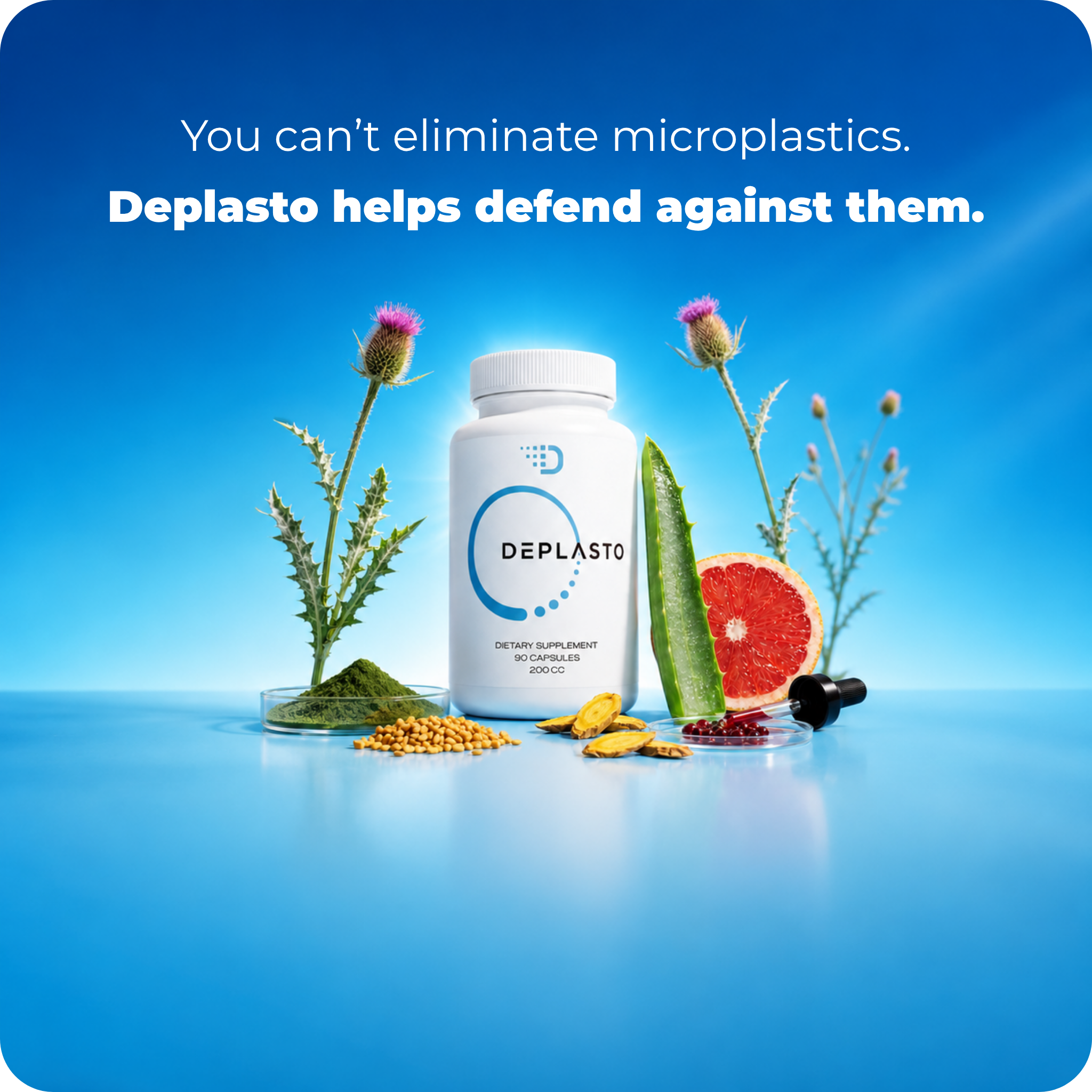 Deplasto bottle with raw ingredients