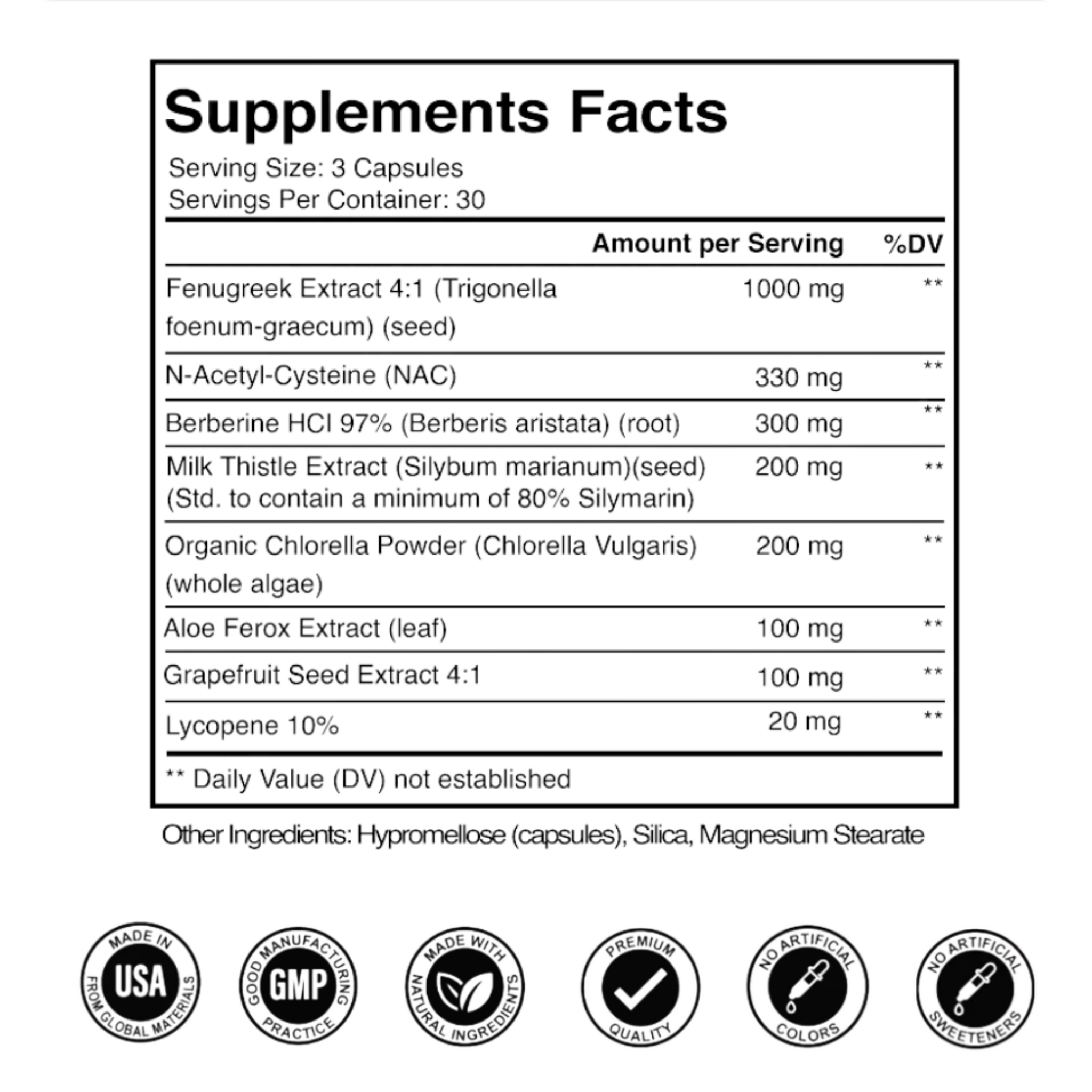 Supplement facts label